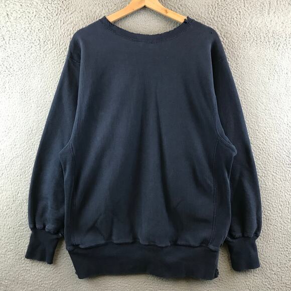 Vintage 90s Champion Reverse Weave Distressed Crewneck Sweatshirt Blue L - Picture 2 of 10